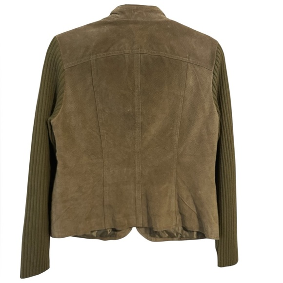 Ami Olive Green Utility Jacket Women’s Washable Suede Leather Moto Jacket Size M - Picture 2 of 9